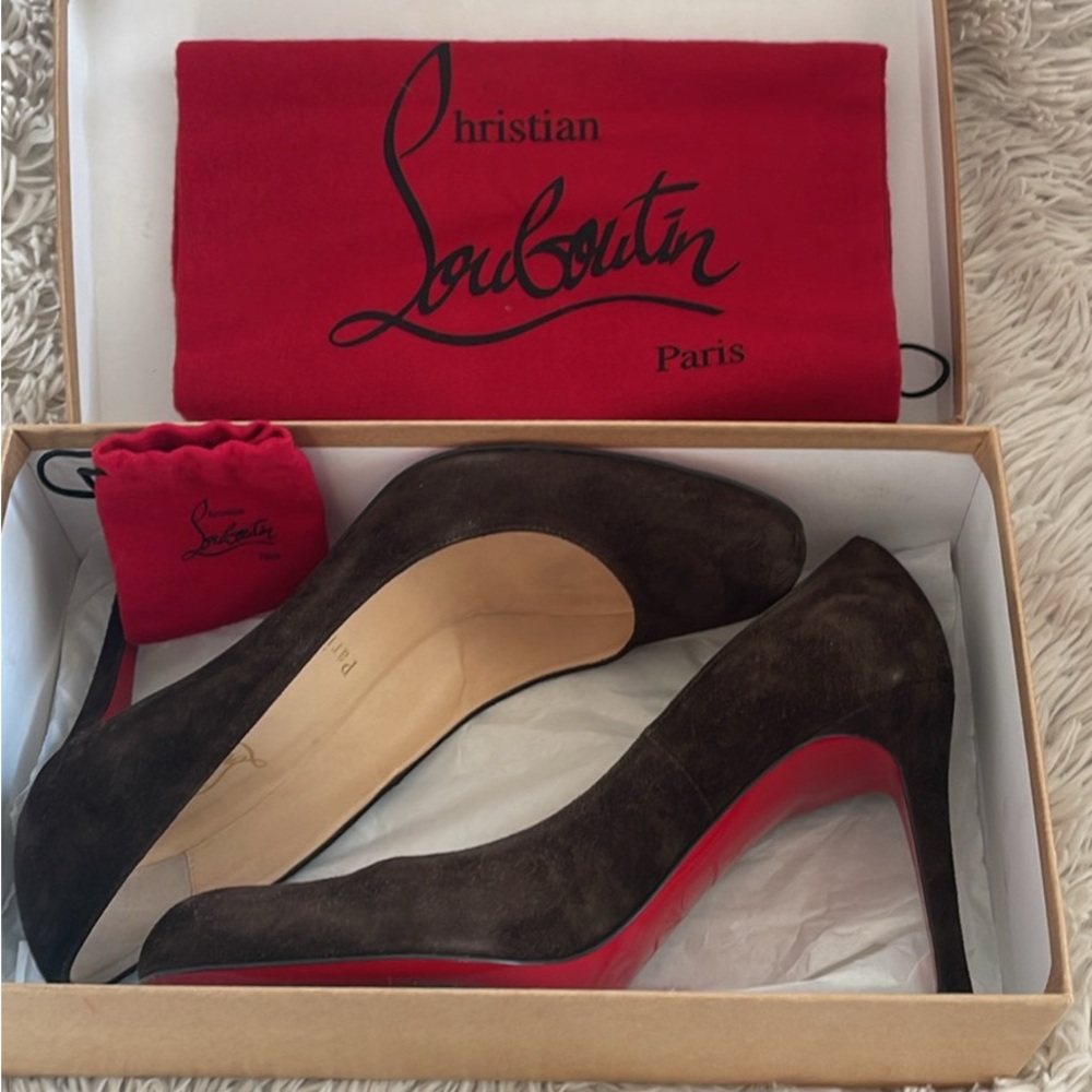 Christian Louboutin brown suede pumps